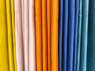 Colors and patterns of hanging curtains.