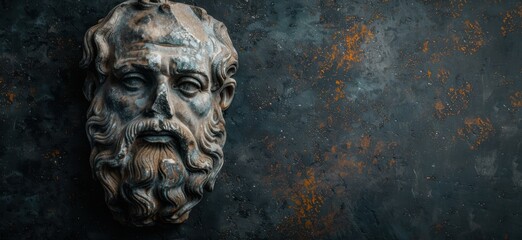 ancient greek statue head on dark background