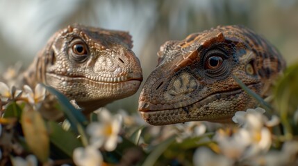 Fototapeta premium close-up of two colorful lizards