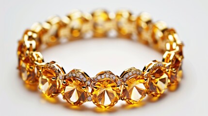 Fototapeta premium Golden bracelet with gemstone on white background