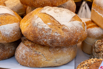 Artisanal organic fresh baked dark brown rye bread, bio grains bread