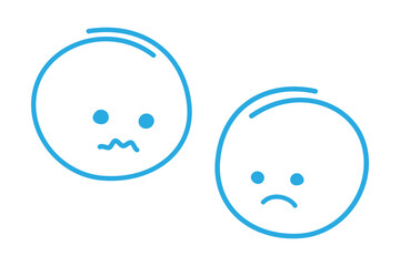 Hand drawn sad smiley faces in trendy blue Blue Monday greetings Minimalistic design concept Isolate