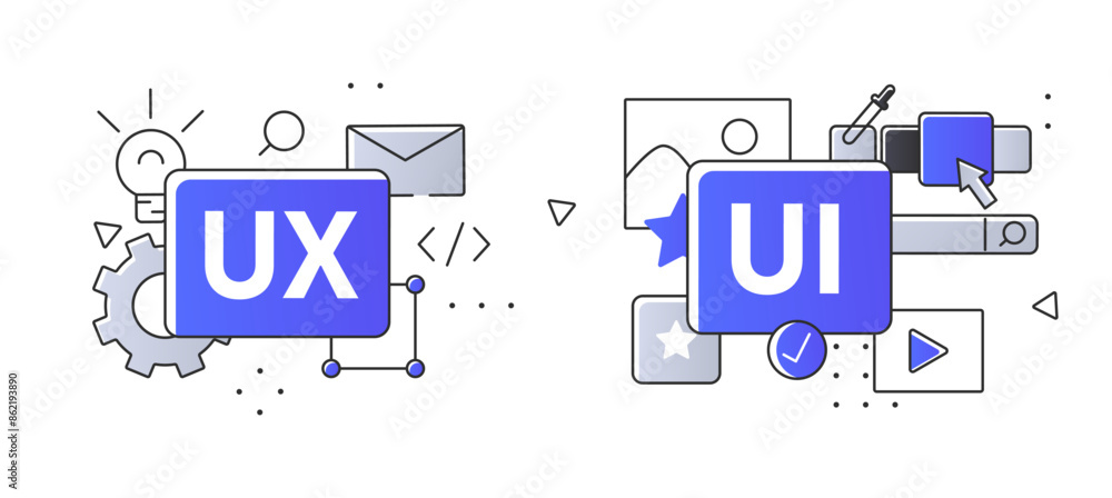 Poster ux and ui design concept. development of website or webpage. graphic elemenets for mobile applicatio