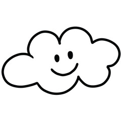 Hand drawn happy cloud outline for colouring book, tattoo, season, temperature, emoji, emotion, cute patches, shirt print, plush toy, doll, cartoon, character, comic, mascot, logo, icon, decoration