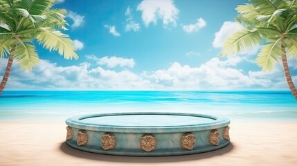 Obraz premium Summer sand and tropical sea background with empty podium