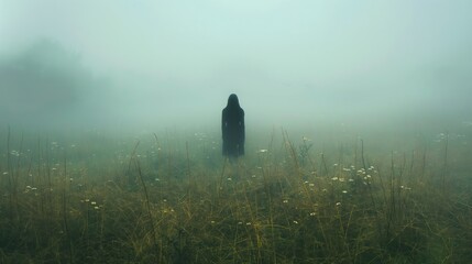 Solitary Woman Walking Through the Meadow