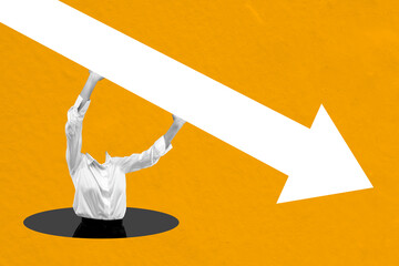 Businesswoman holding falling arrow chart in financial crisis