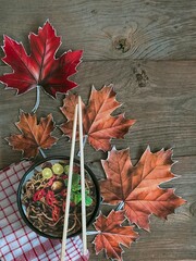 Maple leaves on the table
