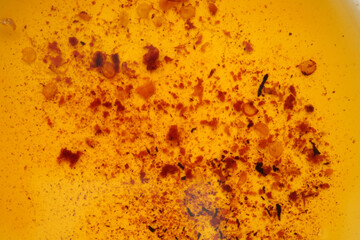 Used vegetable oil in a plate .