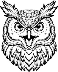 Obraz premium Angry Owl with Open Beak Illustration | Fierce Owl Face Drawing for Coloring Book