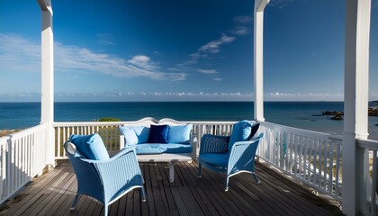 Fototapeta premium deck, sea, beach, chair, ocean, table, sky, summer, vacation, water, view, pool, balcony, resort, luxury, terrace, restaurant, furniture, relax, deck, tropical, hotel, sand, sun