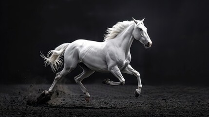 White Horse Running in Black and White