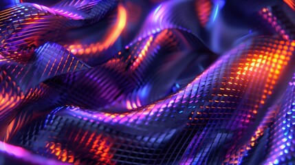 Fototapeta premium Vibrant Neon Light Patterns on Abstract Wavy Mesh Texture for Backgrounds