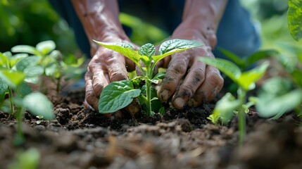 Hands gently placing a sprout in the earth, a gesture of nature protection and care