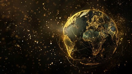 Obraz premium Golden Earth Globe with Sparkles - Digital Art