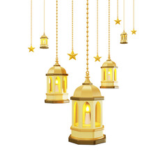 Yellow gold ramadan lantern star 3d icon illustration