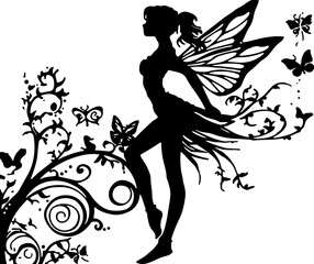 Hand drawn fairy silhouette illustration
