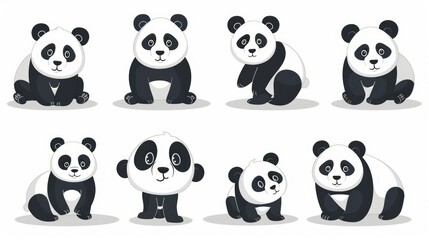Fototapeta premium Panda collection isolated on white background AI generated