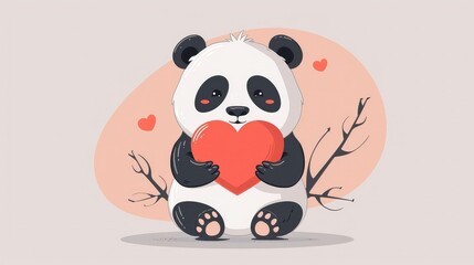 Naklejka premium Panda Love Vector Icon Illustration. Animal And Big Heart Icon Concept Isolated Premium Vector. Flat Cartoon Style AI generated