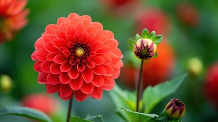 A Vibrant Red Dahlia in Bloom