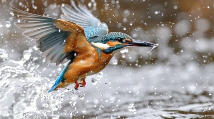 A Kingfisher in Flight with a Catch