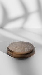 3d podium display circle wooden with leaves shadow background premium 