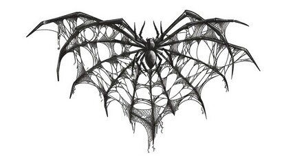 Spider web in shape of heart. Spiderweb in gothic design for Valentine's Day or Halloween. Hand drawing illustration isolated on white background. Vector EPS 10 . AI generated