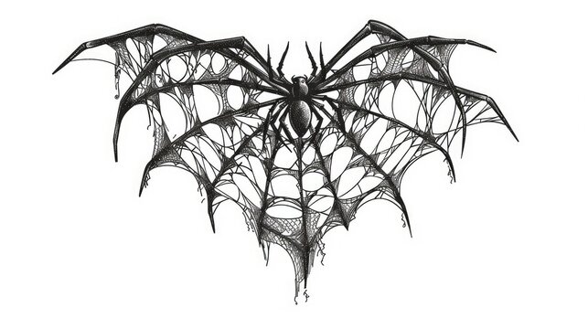 Spider web in shape of heart. Spiderweb in gothic design for Valentine's Day or Halloween. Hand drawing illustration isolated on white background. Vector EPS 10 . AI generated