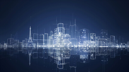 Digital city skyline of Paris