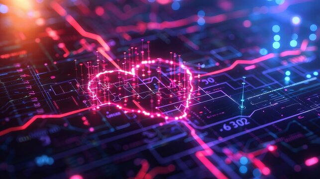 Heart rate data and encryption algorithms visualized as a digital jigsaw puzzle, each piece illustrating heart rhythm variability