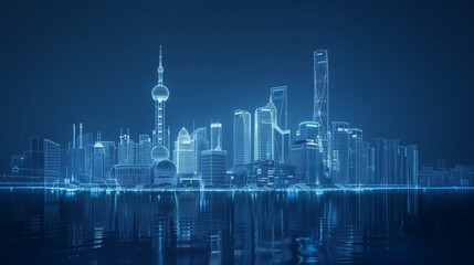 Digital city skyline of Shanghai