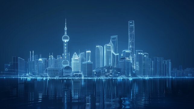 Digital city skyline of Shanghai