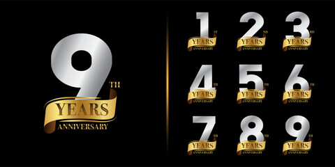 Set of premium anniversary logotype. Silver anniversary celebration emblem design for company profile, leaflet, magazine, brochure, web, banner, invitation or greeting card.