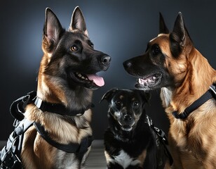 german shepherd dogs in a dark room