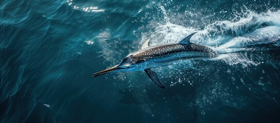 Fototapeta premium Spearfish Leaping Through the Turquoise Waters