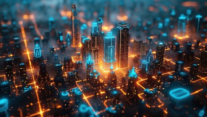 Obraz premium Futuristic Cityscape with Glowing Lights