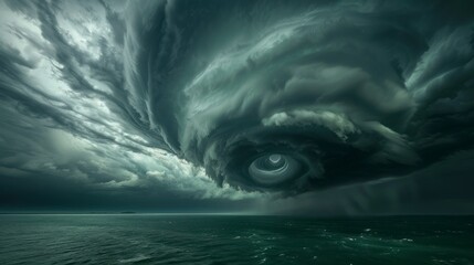 Fototapeta premium Dynamic cloud formations swirling in a storm vortex, illustrating the intensity and beauty of natural weather patterns.