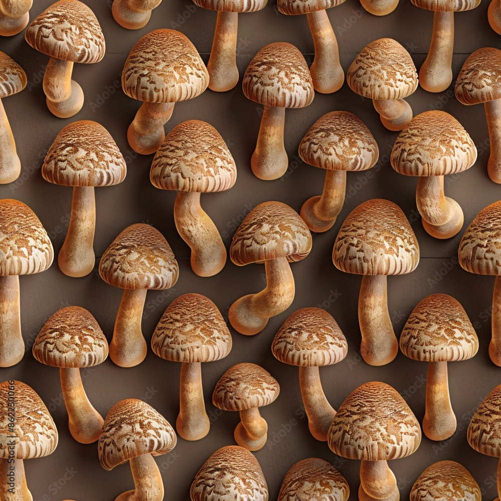 Aufkleber seamless 3d render of mushrooms, laid out in rows to form a natural and cohesive pattern design