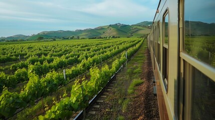 Fototapeta premium As the train winds its way through the vineyards passengers are treated to a constantly changing and breathtaking view.