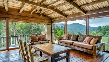 rustic, log, log cabin, room, home, furniture, house, window, design, lamp, architecture, wall, decor, wood,  living, light, indoor, comfortable, floor, pillow