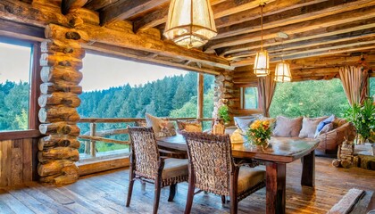 rustic, log, log cabin, room, home, furniture, house, window, design, lamp, architecture, wall, decor, wood,  living, light, indoor, comfortable, floor, pillow