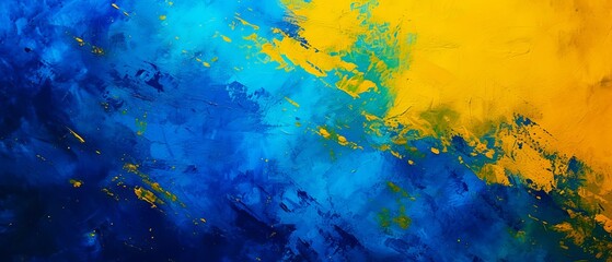 Obraz premium An abstract painting of blue and yellow.
