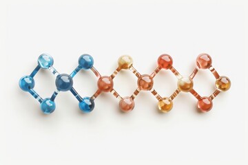 Colorful molecular structure model consisting of interconnected spheres representing atoms, illustrating a scientific concept on a white background.