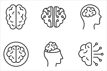 Brain icon set. Simple brain sign in modern design on white background