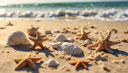 Étoiles de mer et coquillages sur la plage ensoleillée