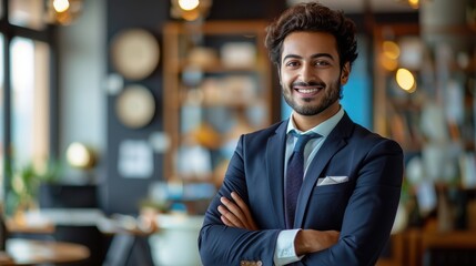 Fototapeta premium A india man in a suit is smiling and posing for a picture