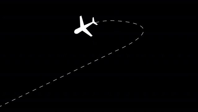 Airplane line path animation, Travel on airplane location map, Airplane flies from one place to another, airplane travel flying route destination.