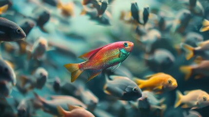 Obraz premium Colorful fish swimming in diverse school