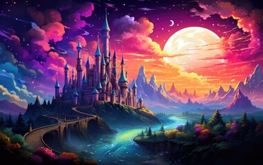 Obraz premium Whimsical Pixel Art Fantasy World with Castles, Dragons, and Knights in Vibrant Digital Setting