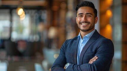 Obraz premium A india man in a suit is smiling and posing for a picture